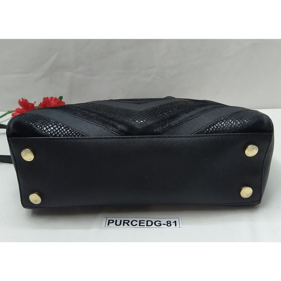 Michael Kors Black Leather Chevron Double Handles Satchel Shoulder Bag - Picture 8 of 16